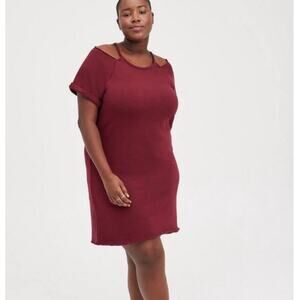 Torrid Burgundy Mini Cozy Fleece Cold Shoulder Dress